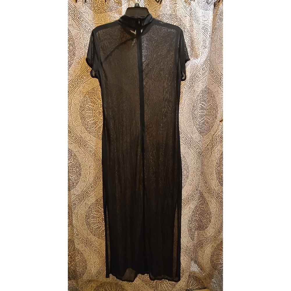 Rhapsody Maxi Dress Women L Black Sheer Mesh Y2K Cheongsam Mandarin Collar Goth - Picture 8 of 8